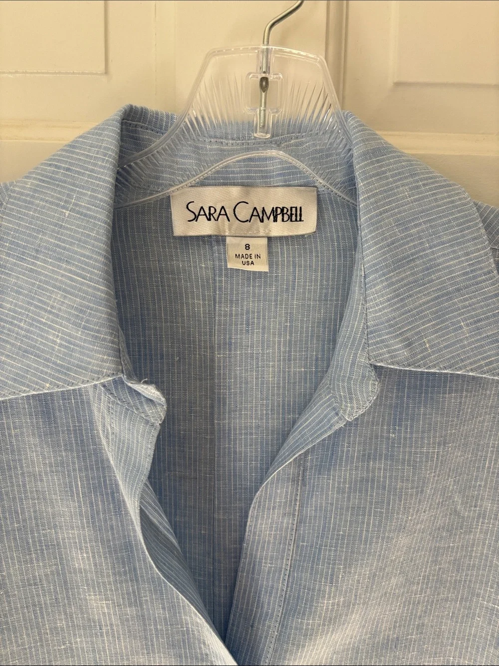 Sara Campbell Light Blue Casual Linen Button-Down Shirt